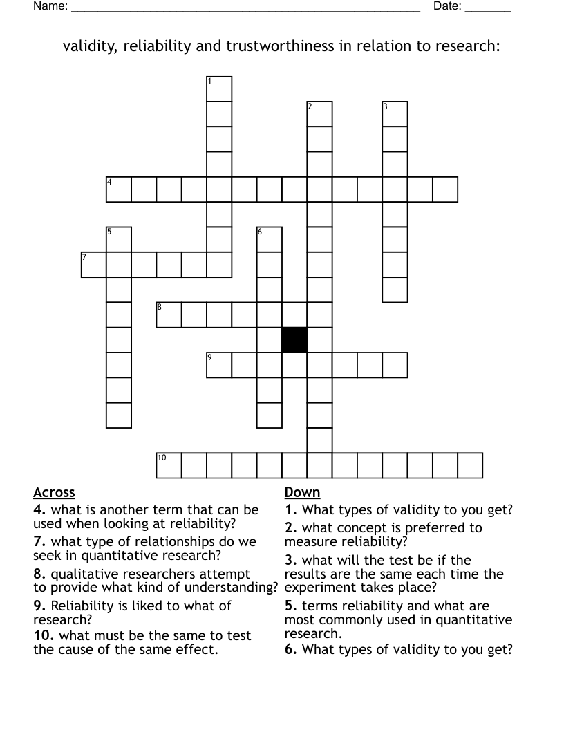   validity, reliability and trustworthiness in relation to research: Crossword