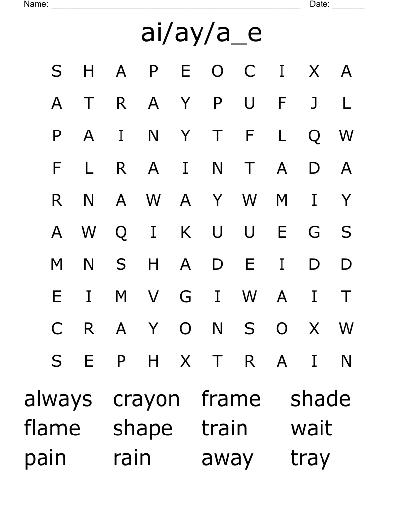  ai/ay/a_e  Word Search