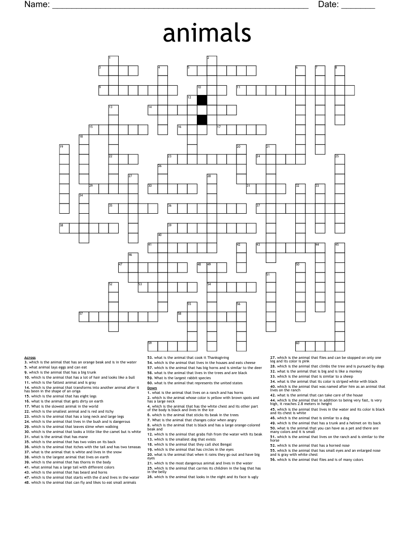  animals Crossword