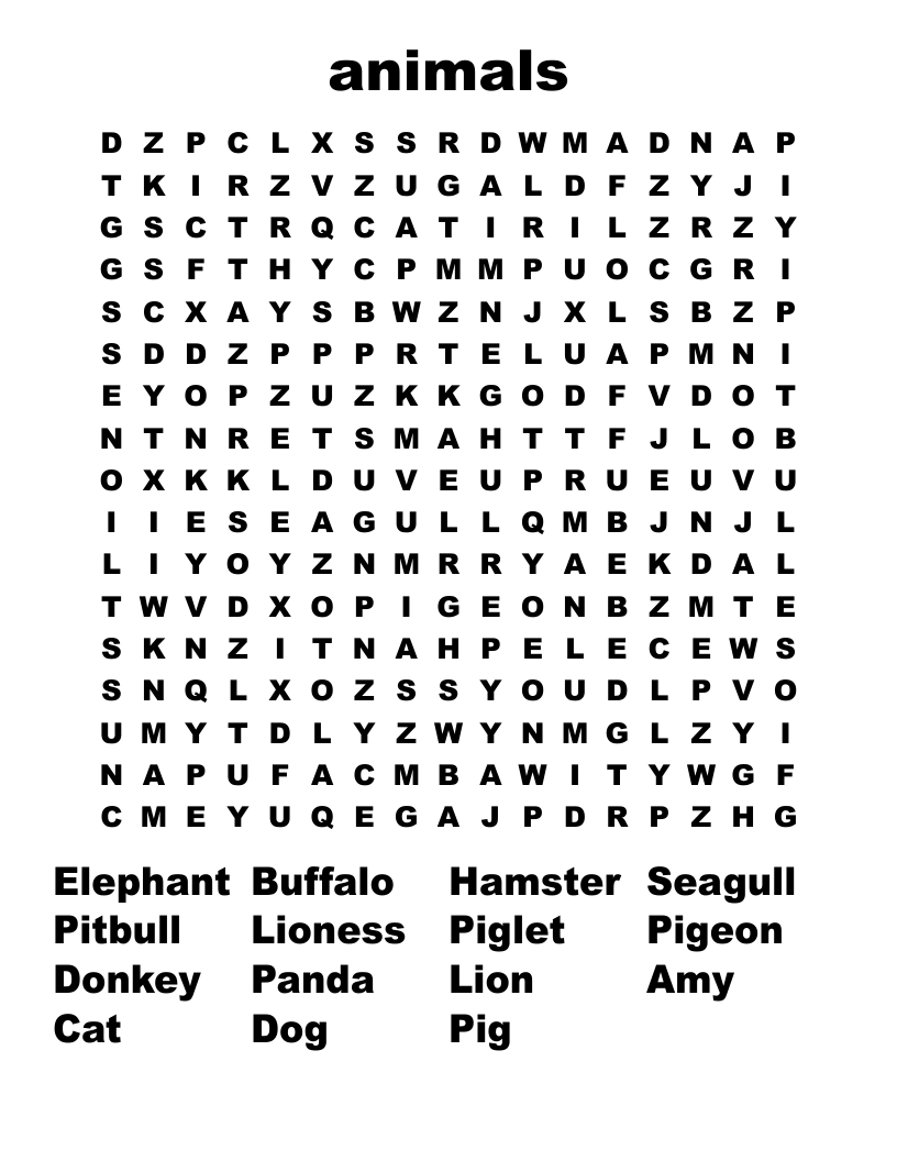  animals Word Search