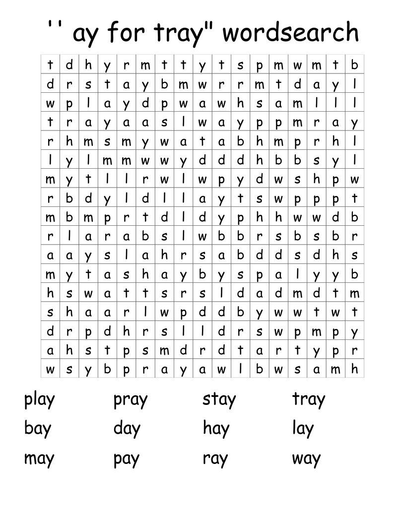 '' ay for tray" wordsearch