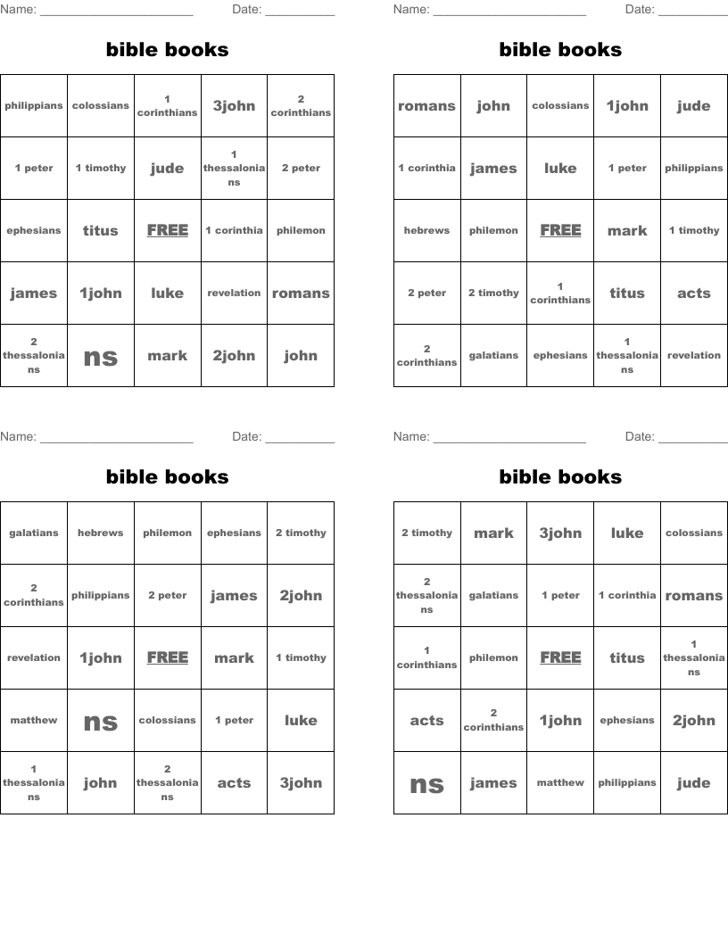  bible books Bingo Cards