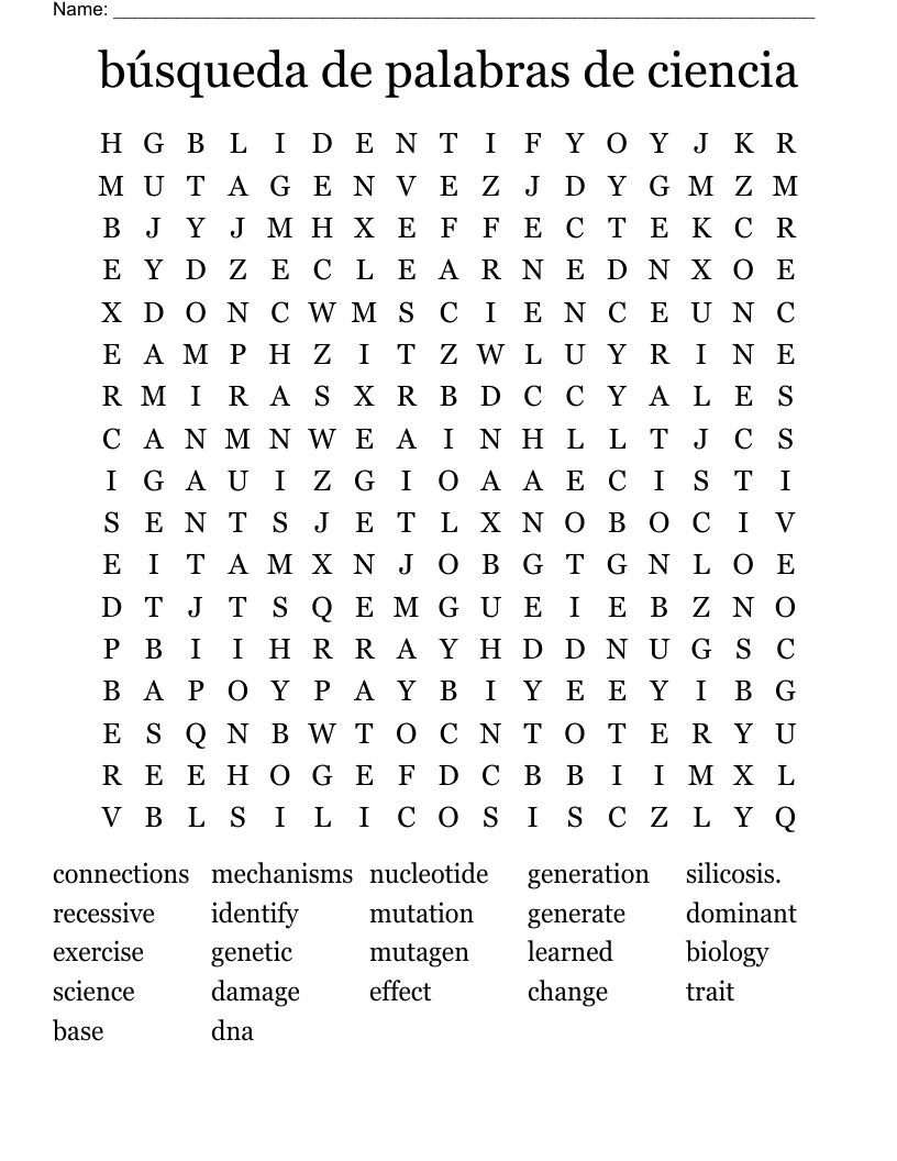  búsqueda de palabras de ciencia Word Search