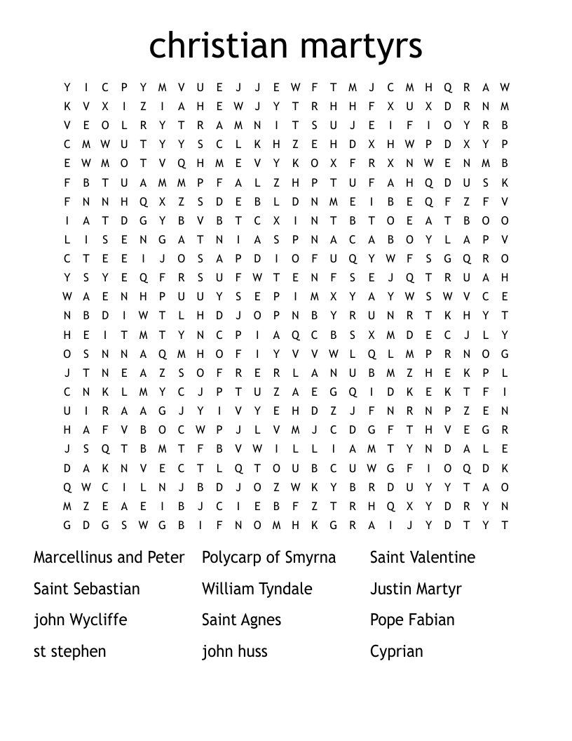  christian martyrs Word Search