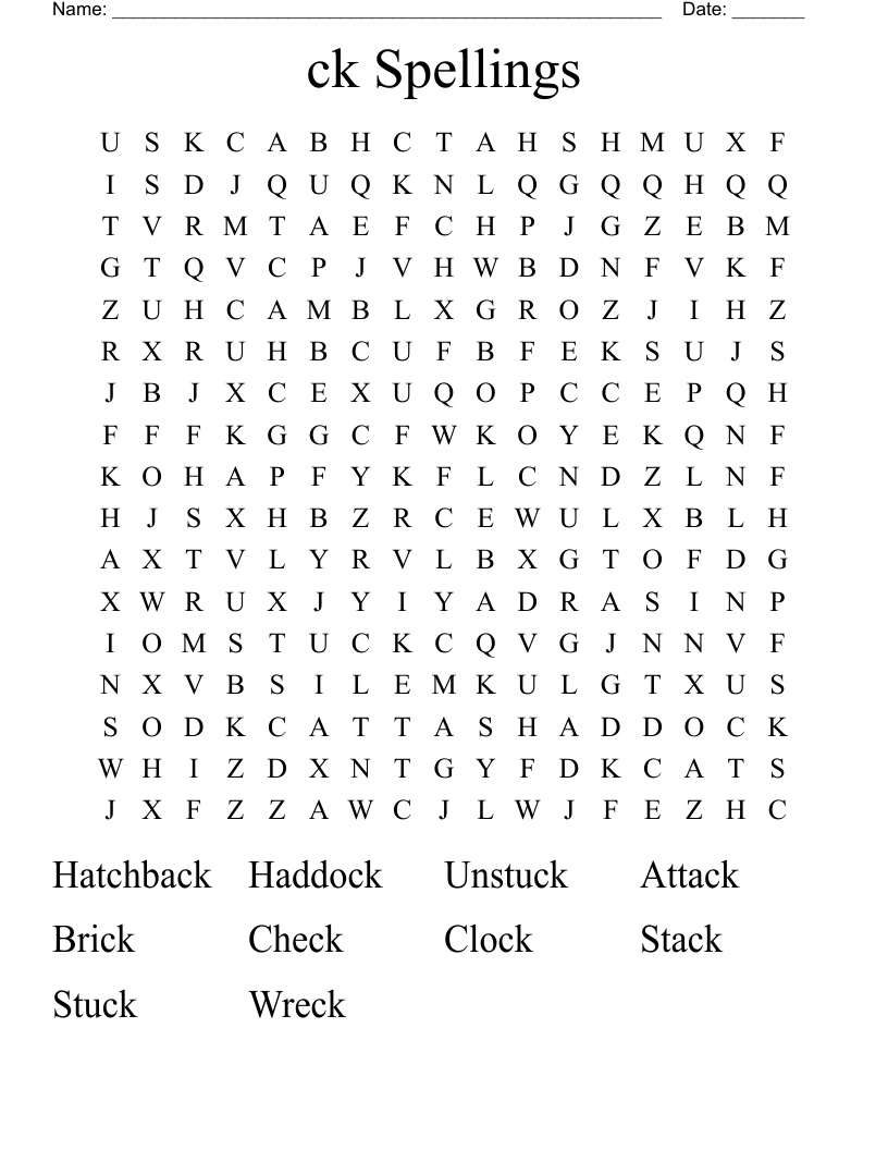  ck Spellings Word Search