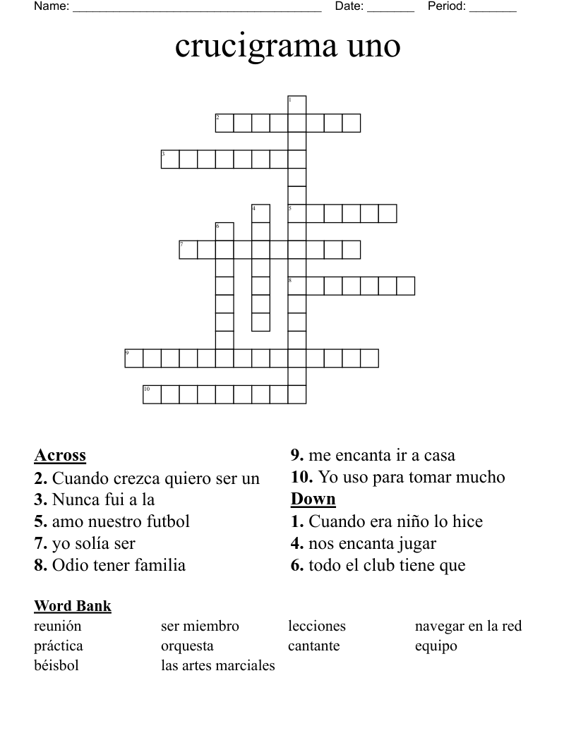  crucigrama uno Crossword