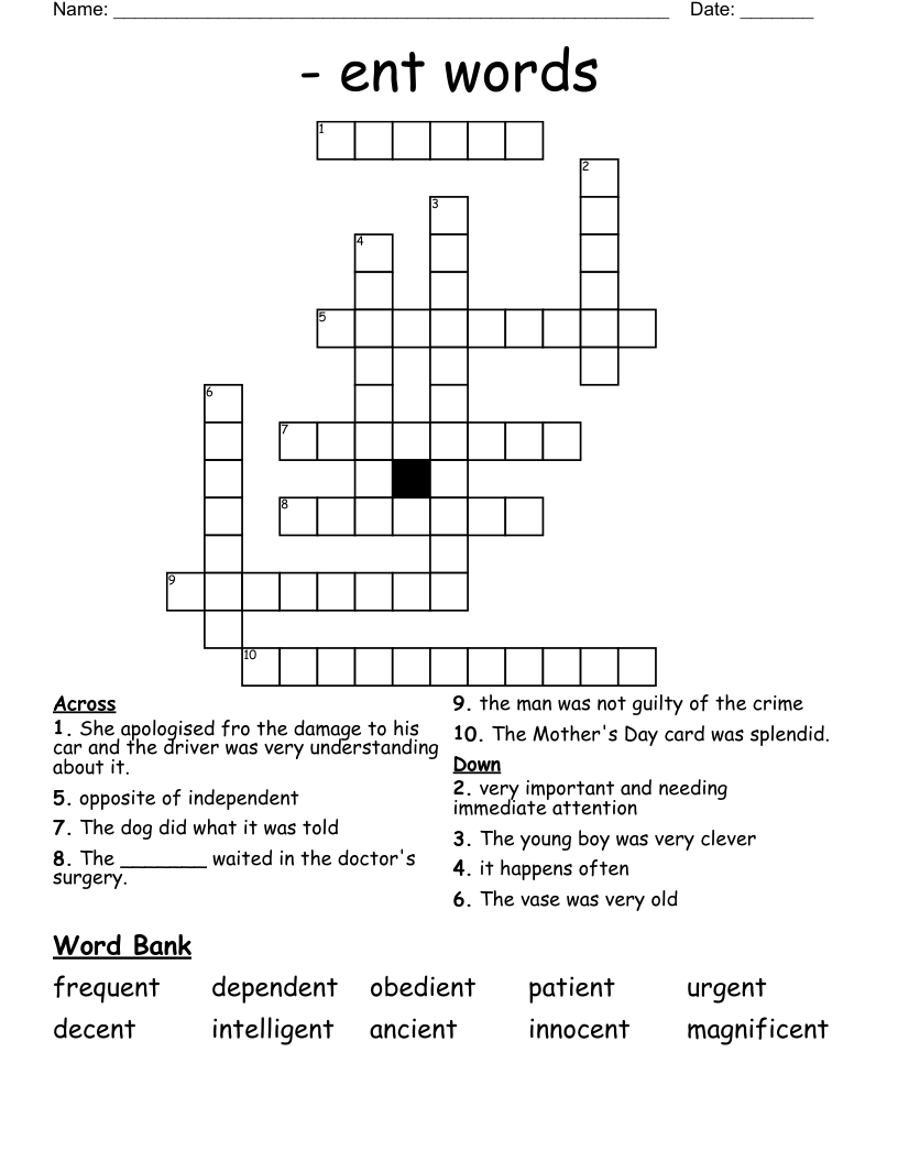 - ent words Crossword