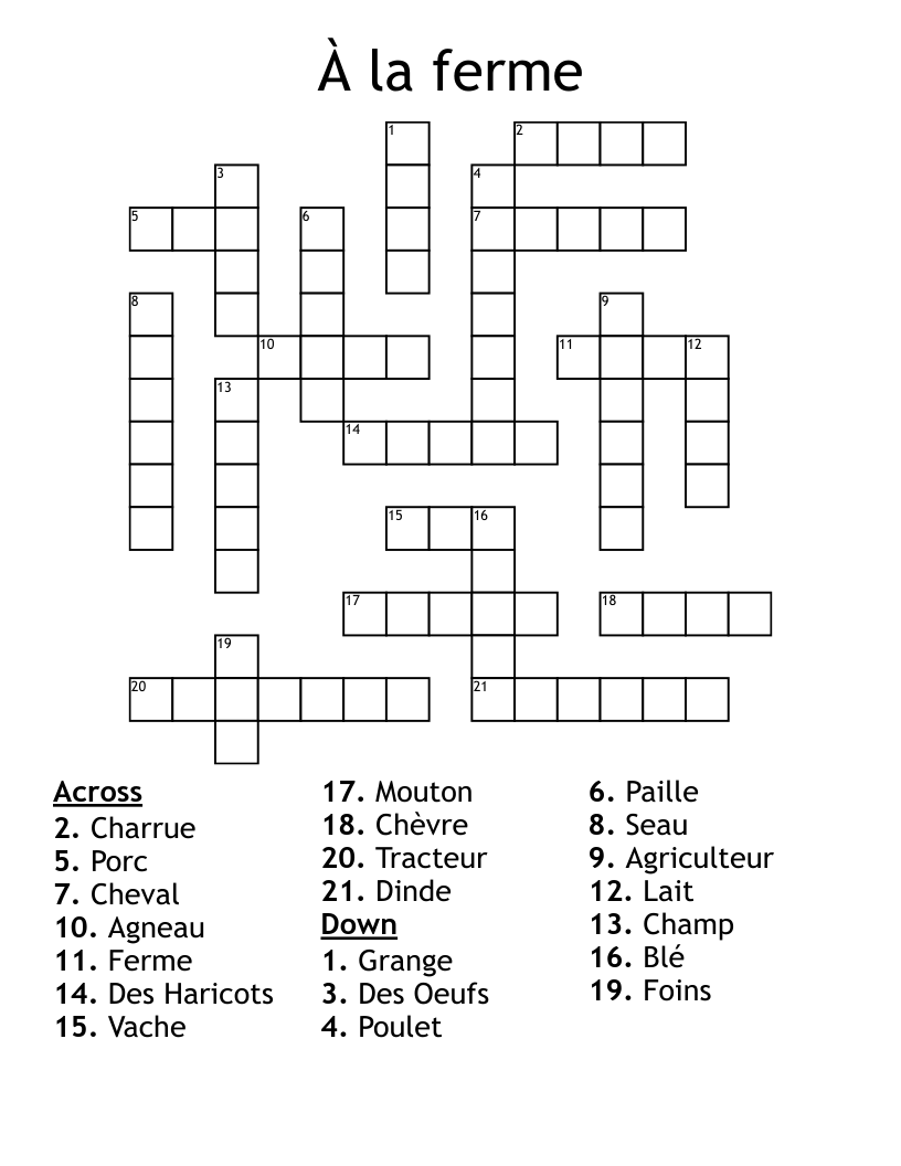 À la ferme Crossword