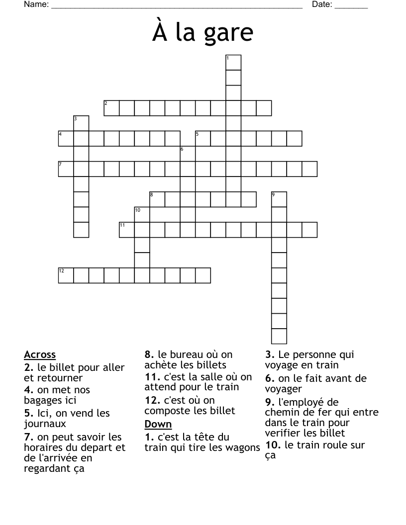 À la gare Crossword