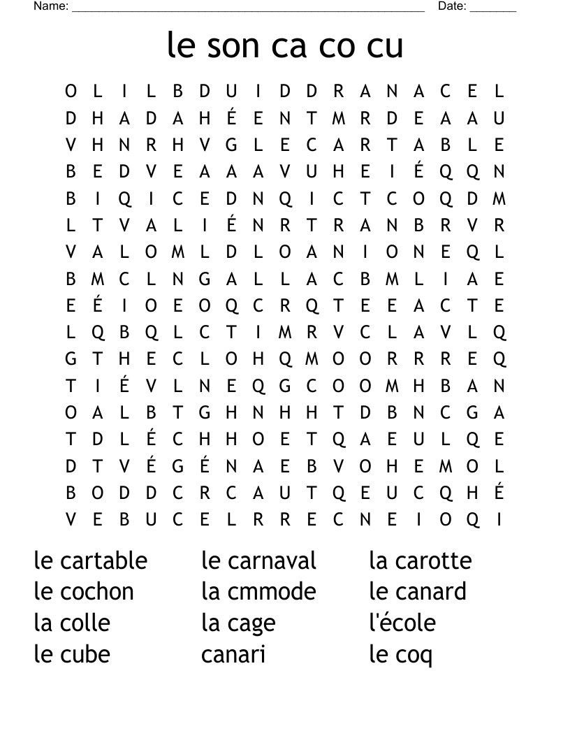  le son  ca  co  cu Word Search