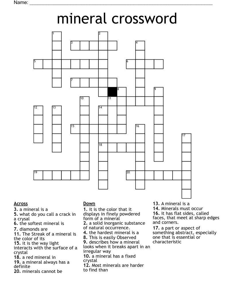  mineral crossword