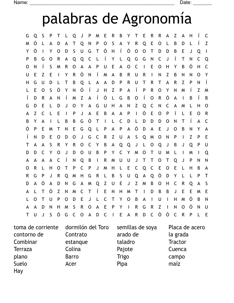  palabras de Agronomía Word Search