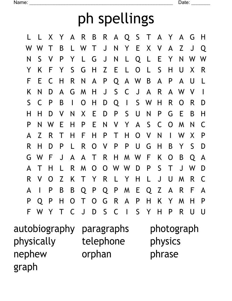  ph spellings Word Search