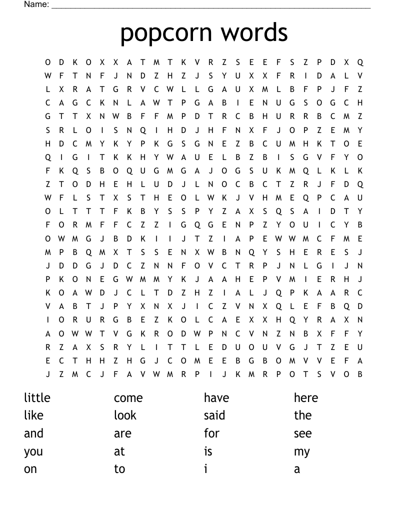  popcorn words Word Search