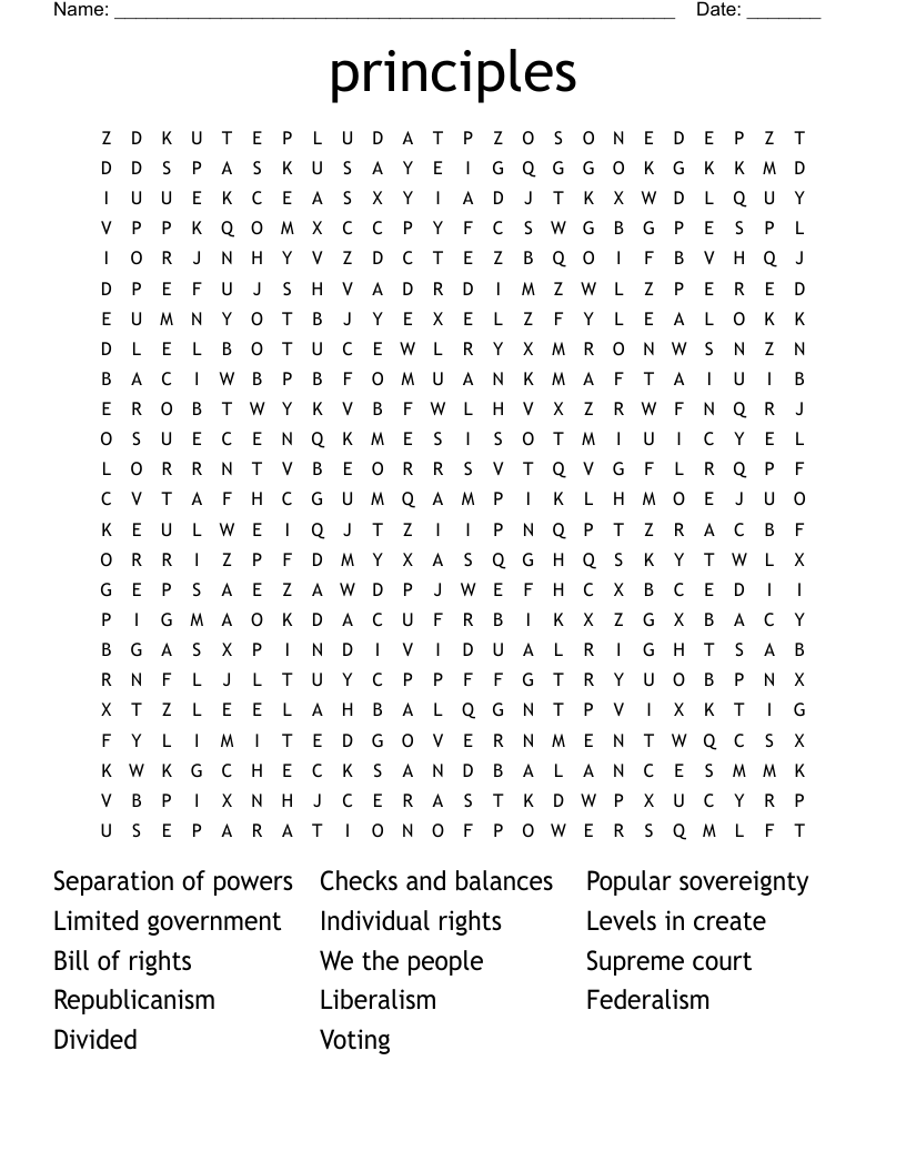  principles Word Search
