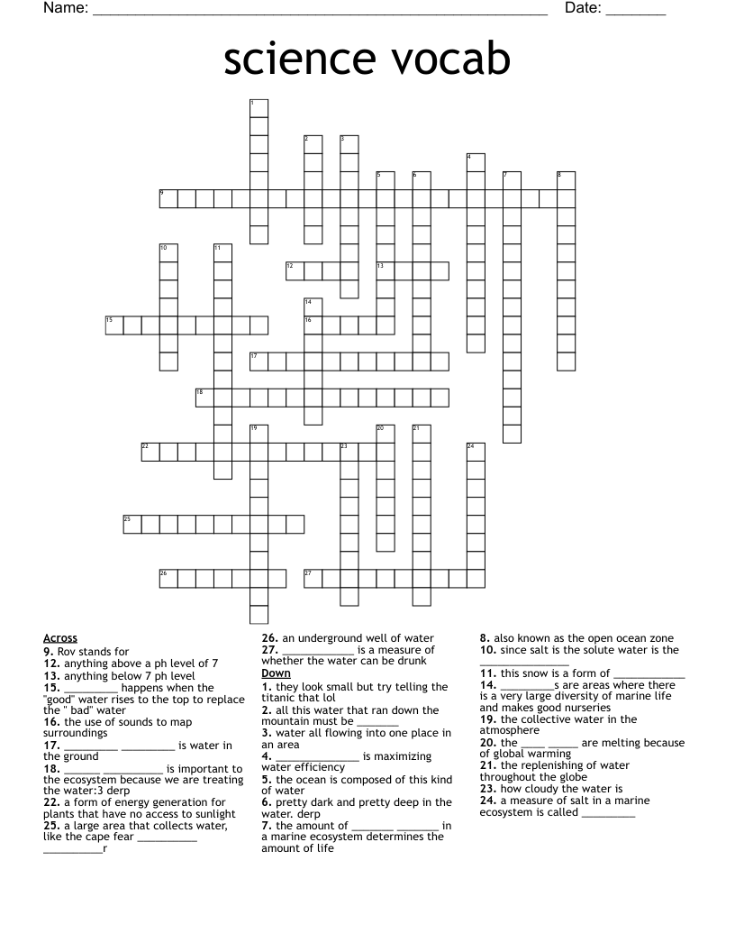  science vocab Crossword