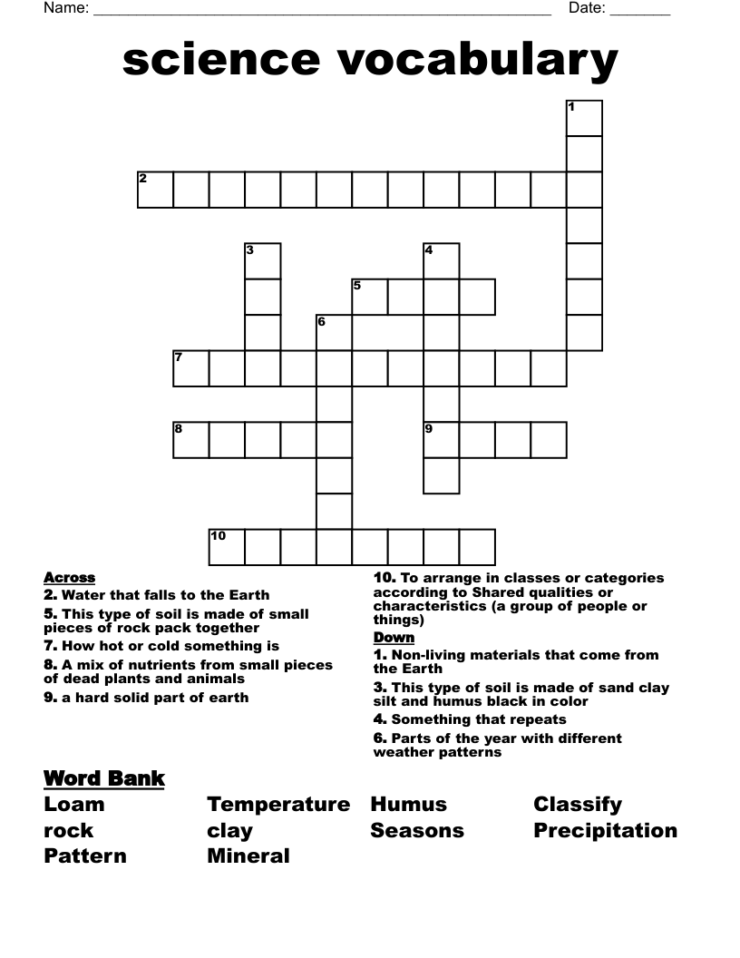  science vocabulary Crossword