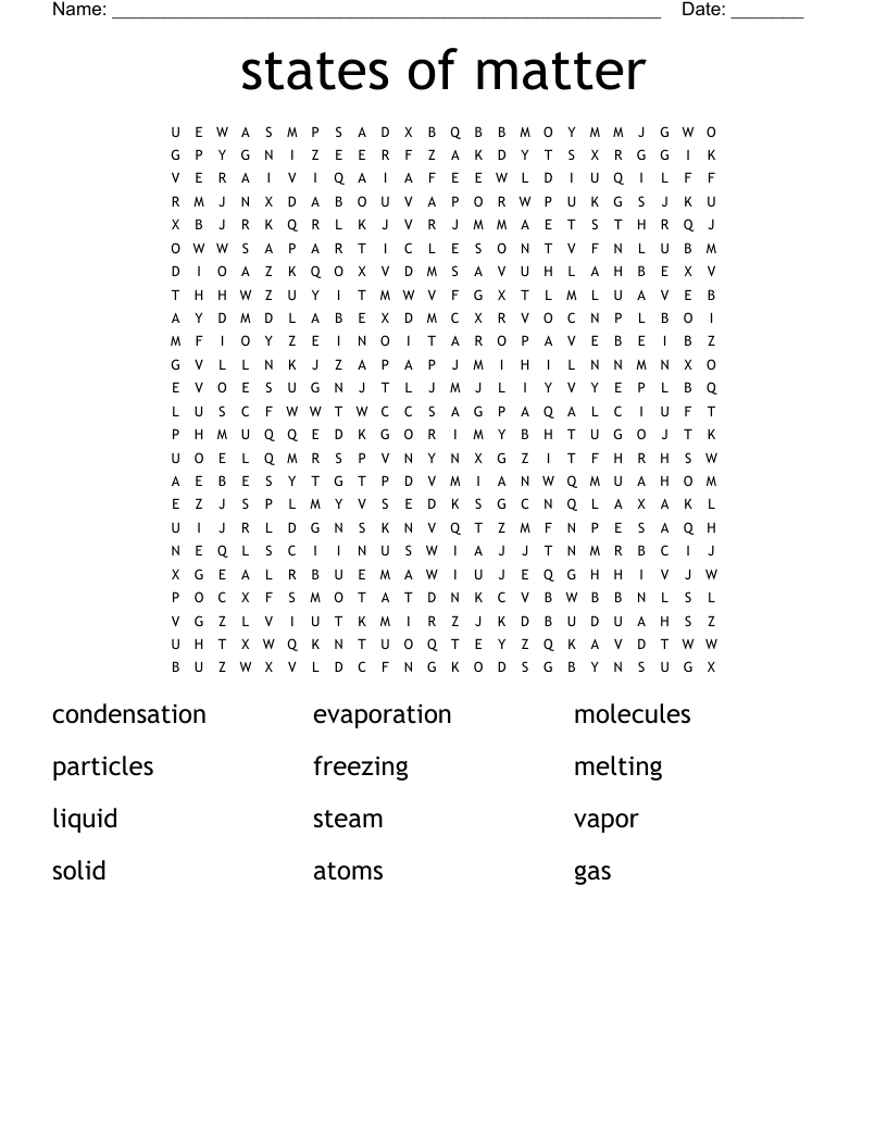  states of matter  Word Search
