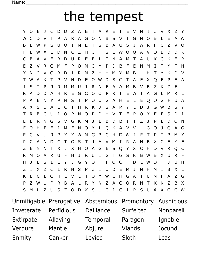  the tempest Word Search