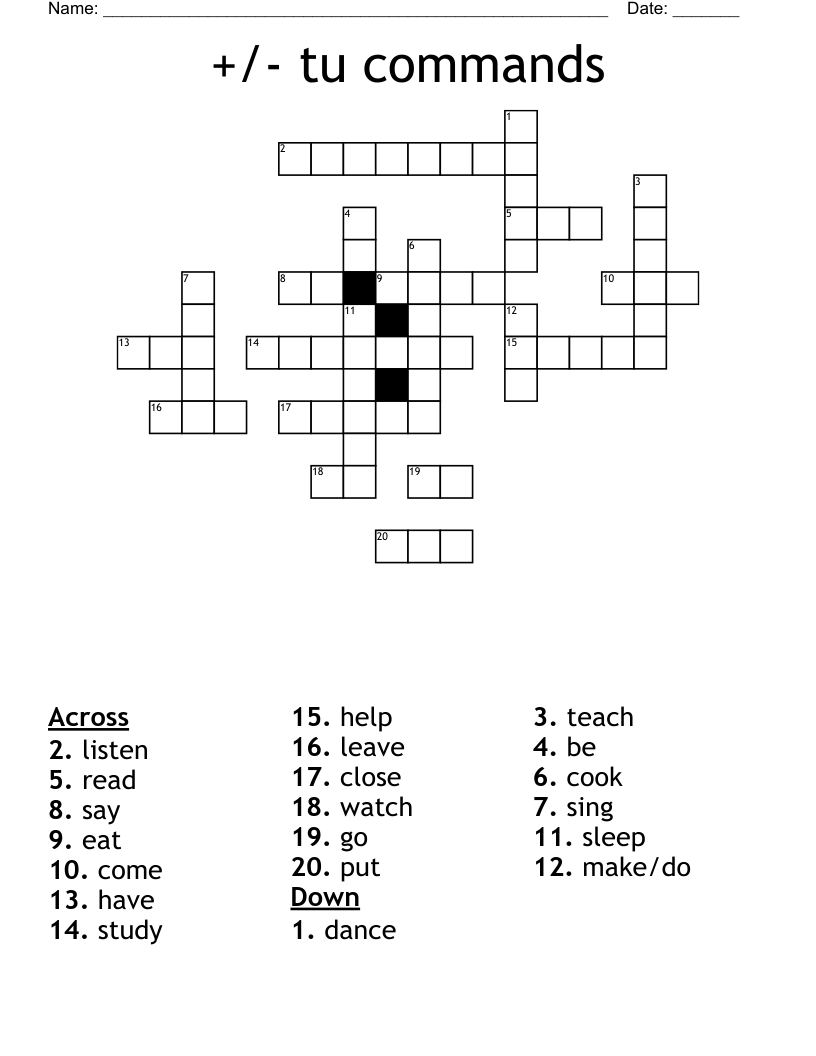 +/- tu commands Crossword