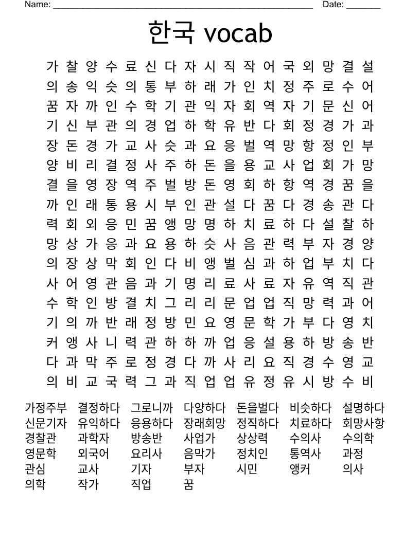 한국 vocab Word Search