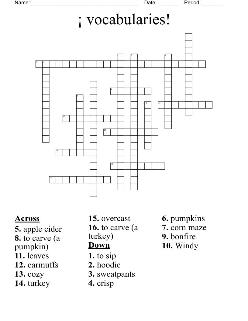 ¡ vocabularies! Crossword
