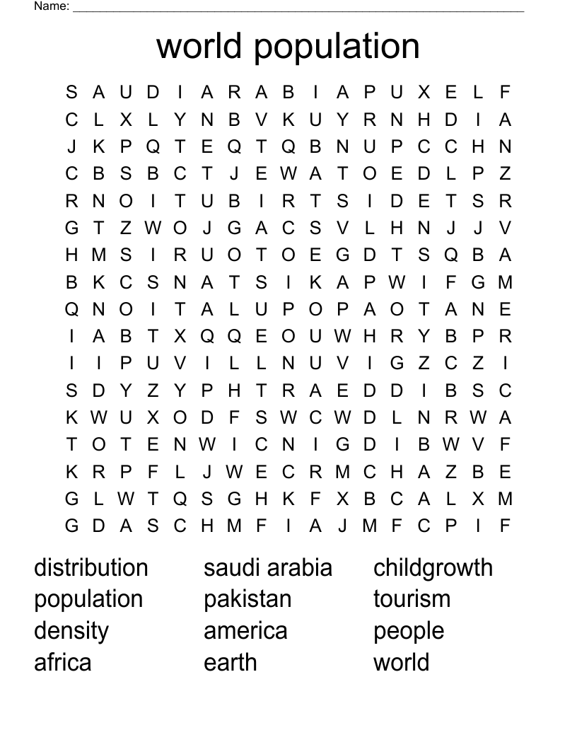  world population Word Search