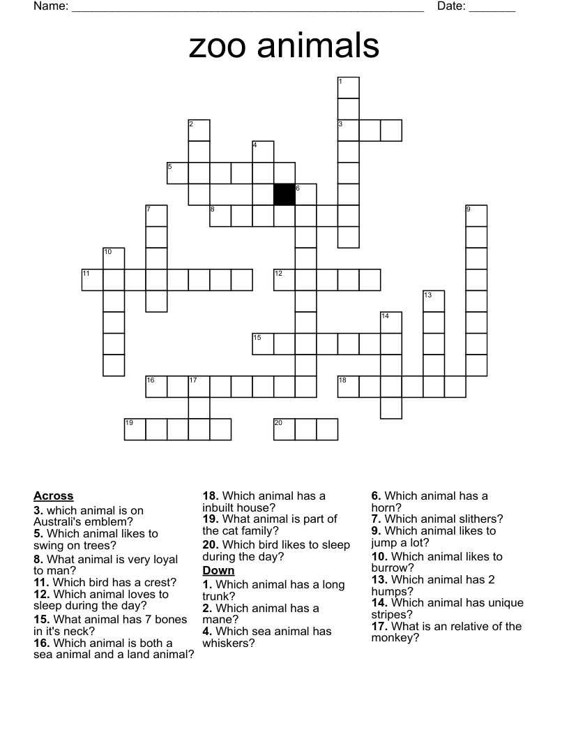  zoo animals Crossword