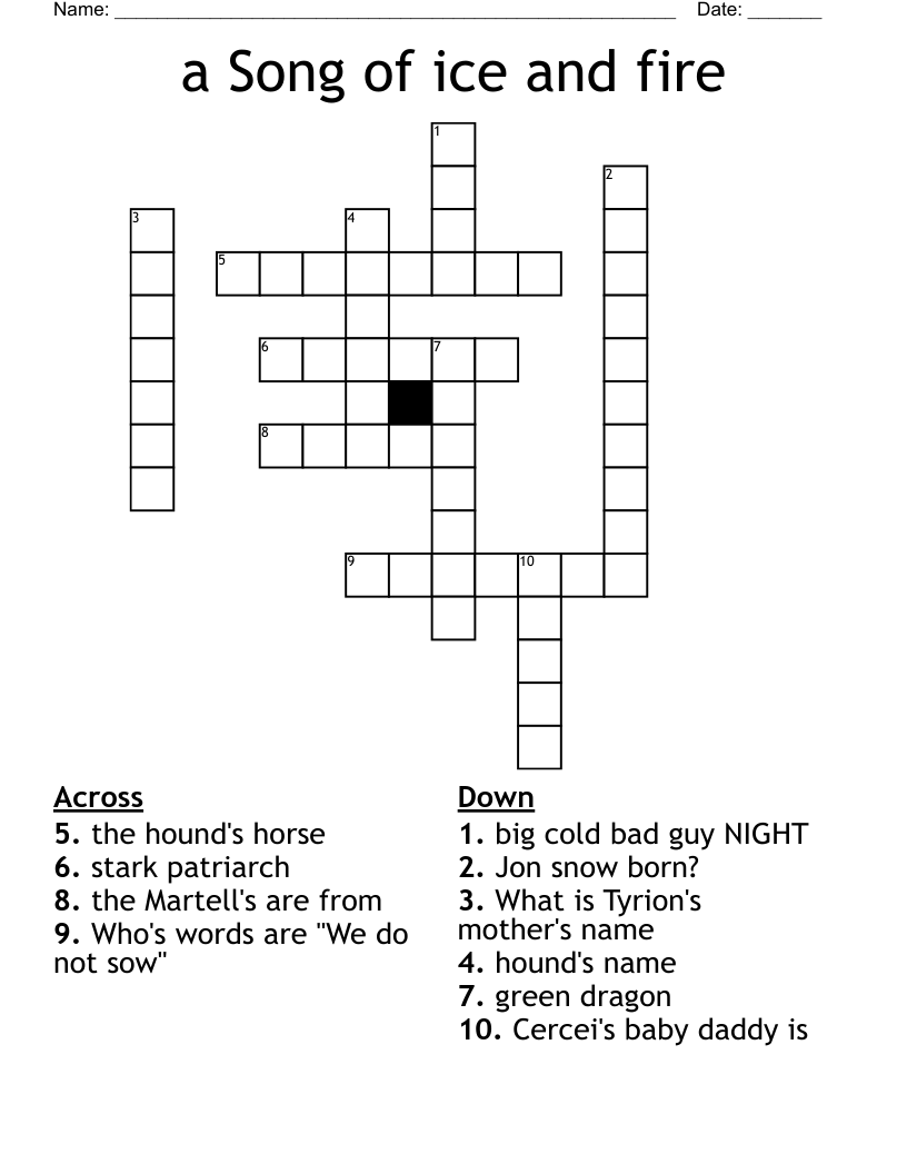 a Song of ice and fire Crossword