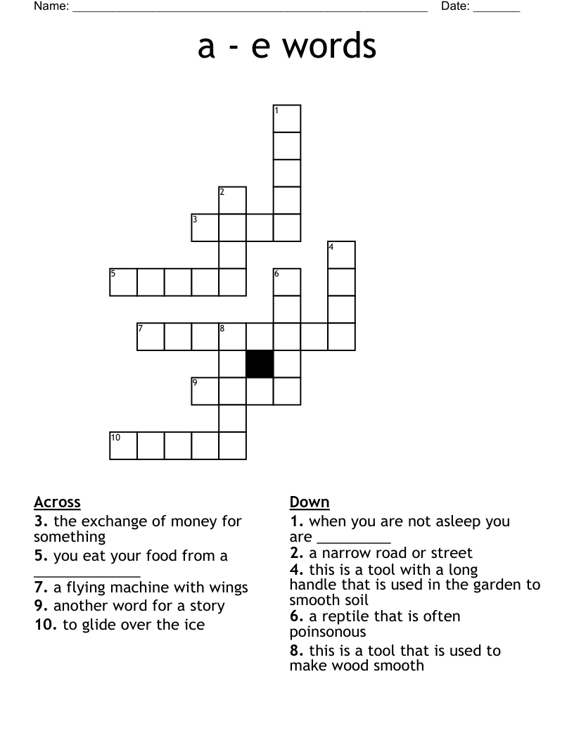 a - e words Crossword