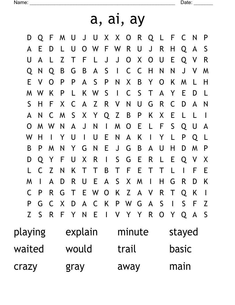 a, ai, ay  Word Search