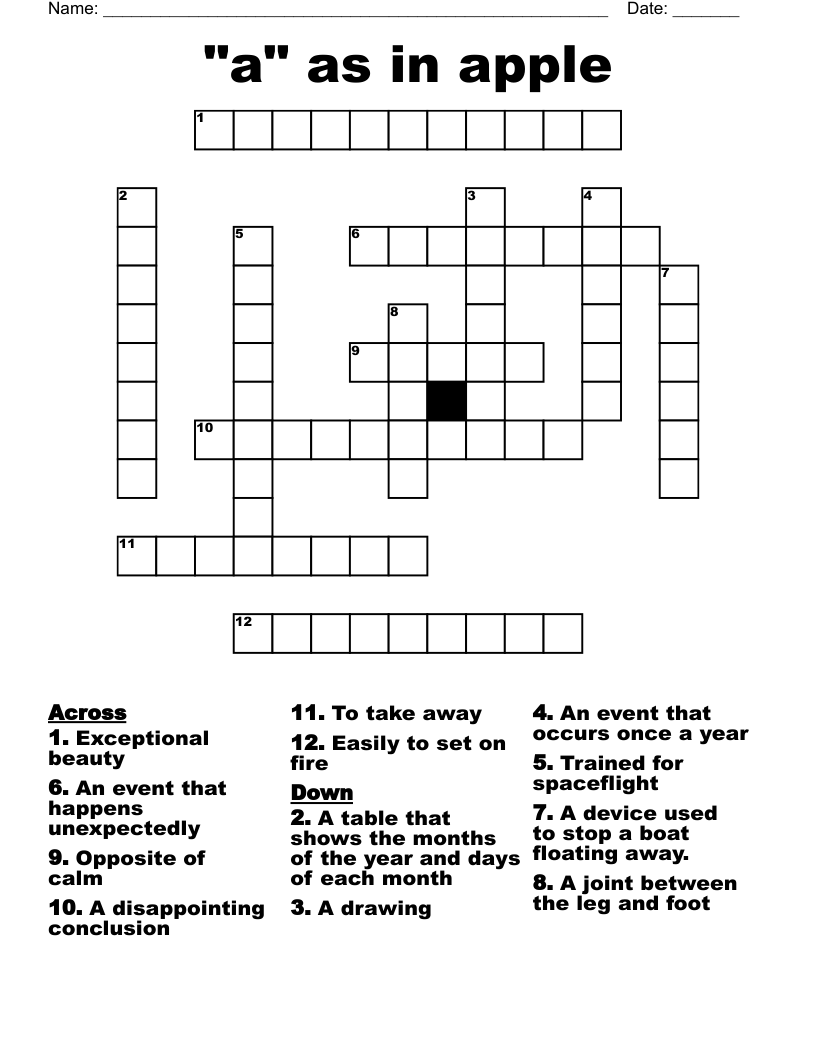 "a" as in apple Crossword