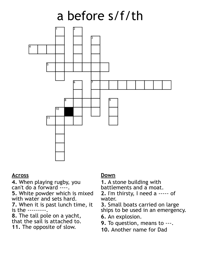 a before s/f/th Crossword
