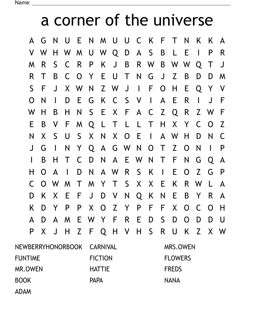 a corner of the universe  Word Search
