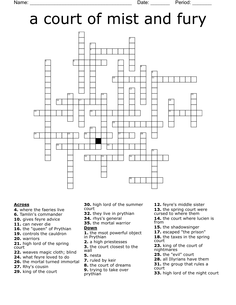 a court of mist and fury Crossword