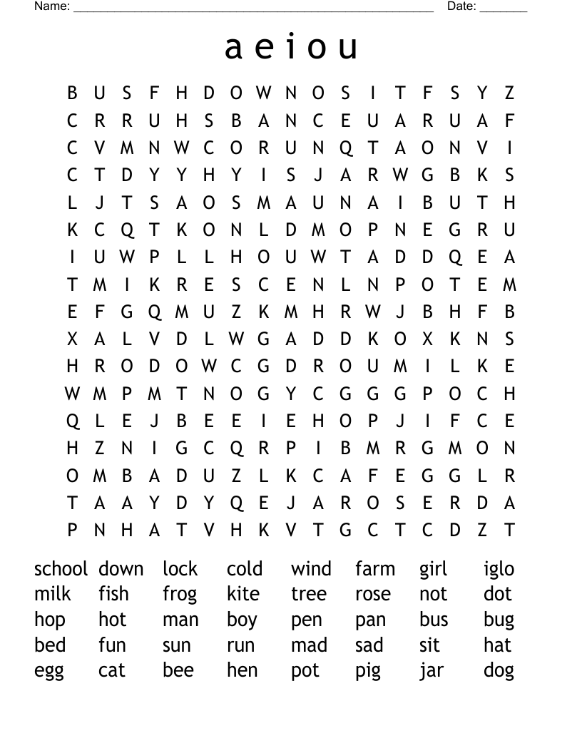 a e i o u  Word Search