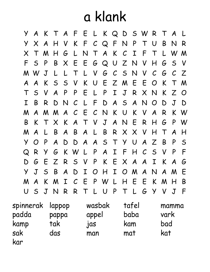 a klank Word Search