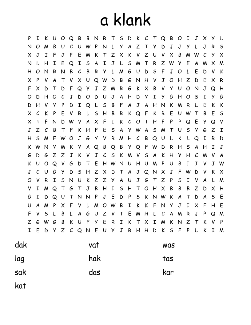 a klank Word Search