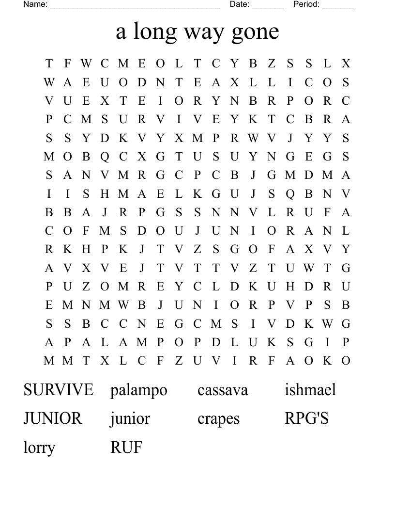 a long way gone Word Search