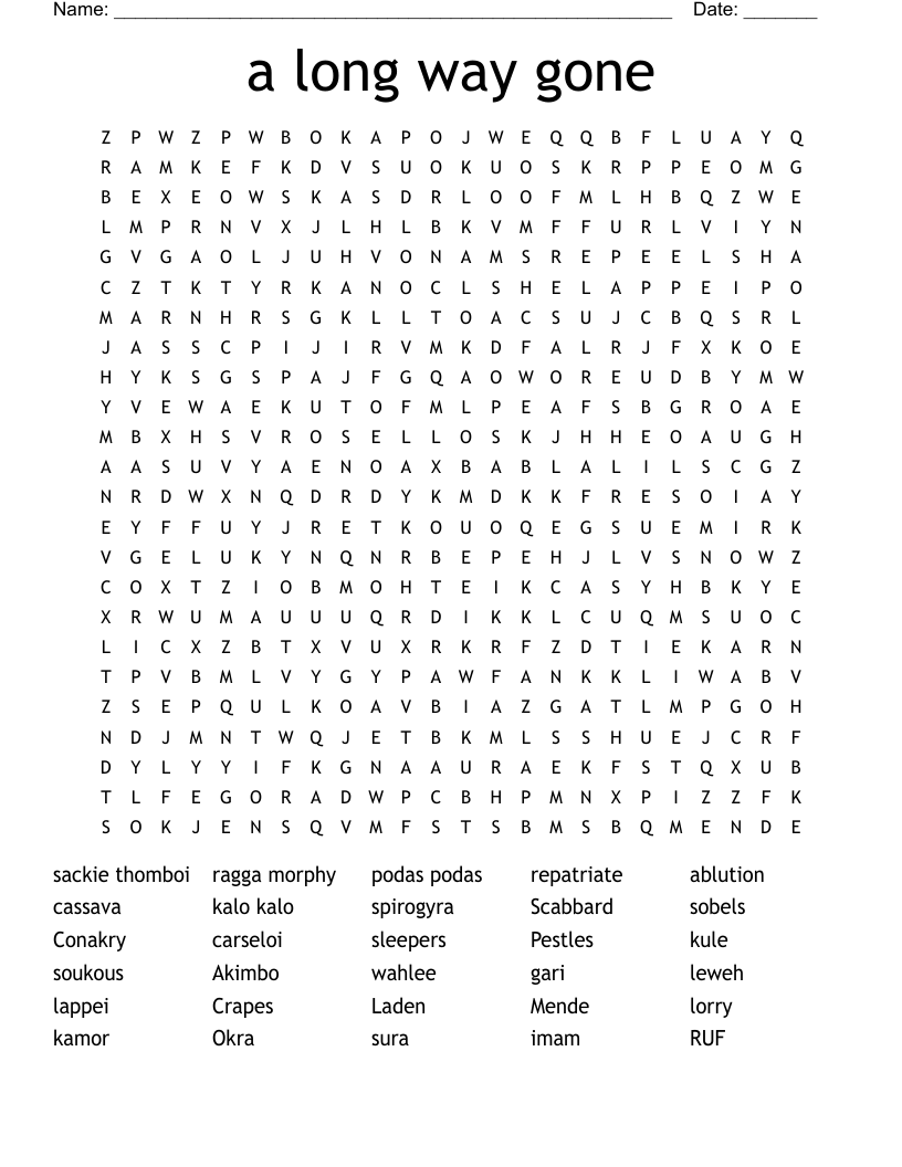 a long way gone  Word Search