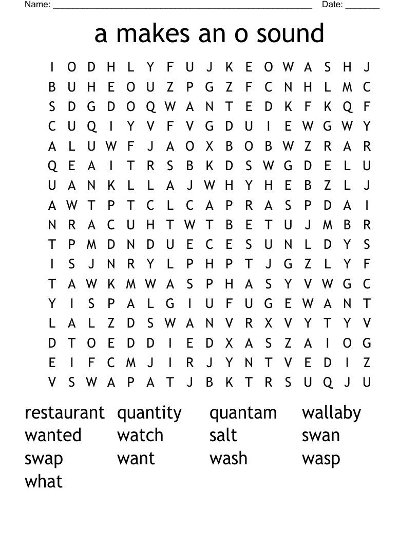 a makes an o sound Word Search