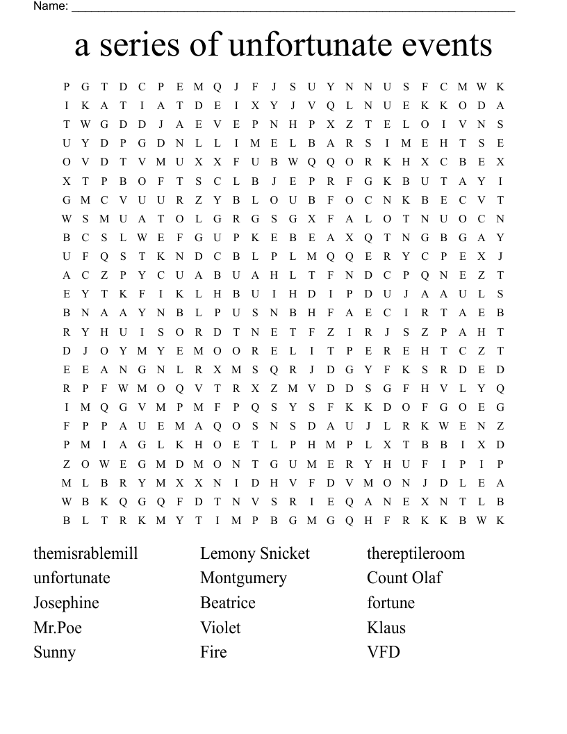 a series of unfortunate events Word Search
