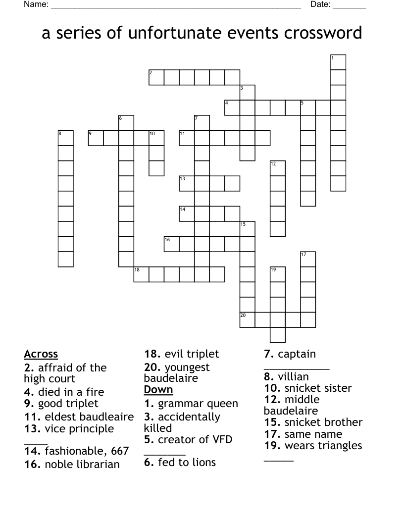 a series of unfortunate events crossword
