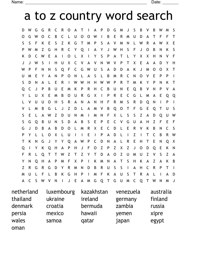 a to z country word search