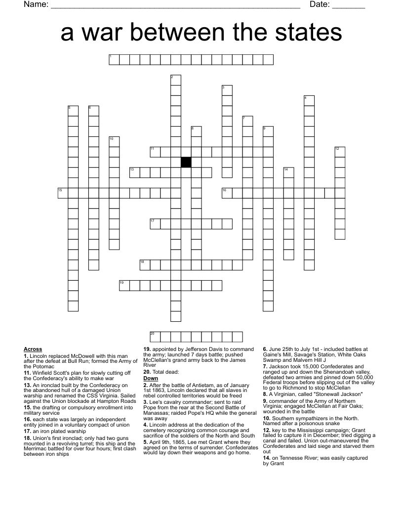a war between the states Crossword