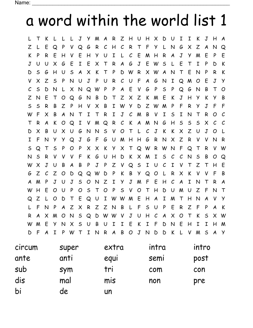 a word within the world list 1 Word Search