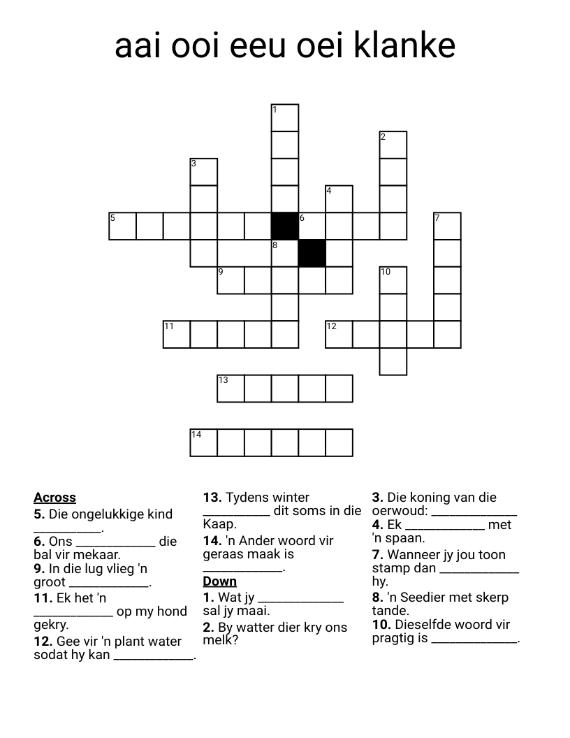 aai ooi eeu oei klanke Crossword