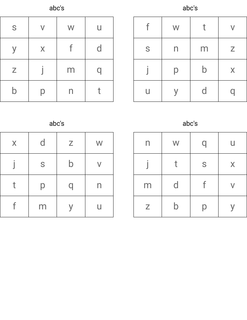 abc's Bingo Cards