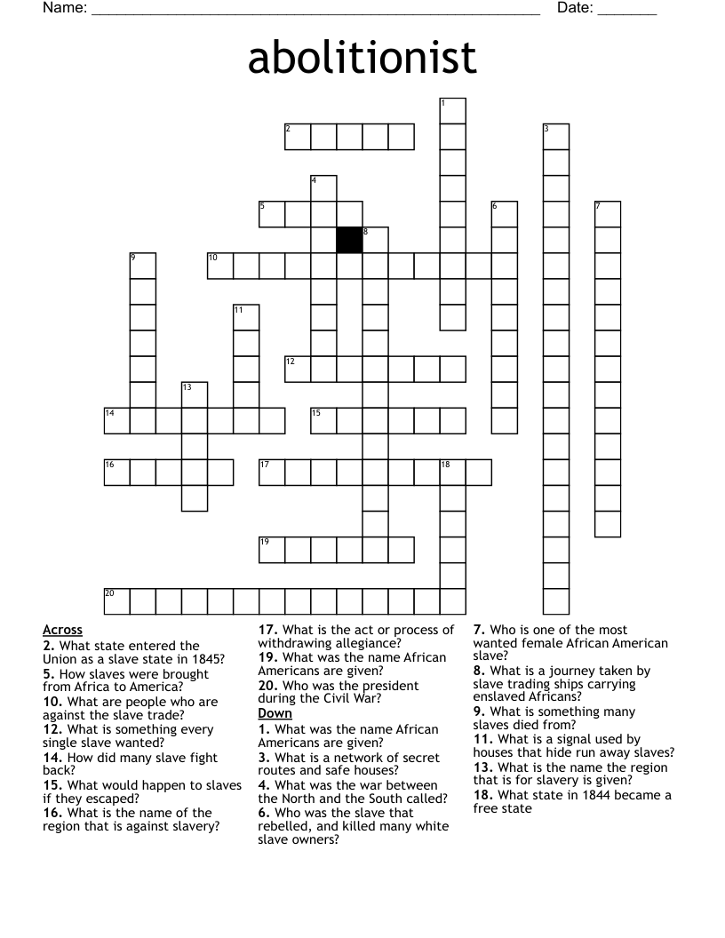 abolitionist Crossword