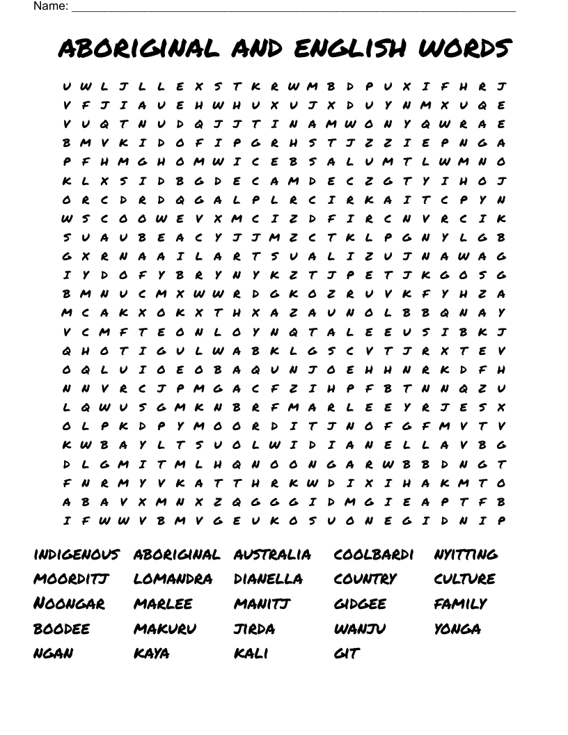 aboriginal and english words Word Search